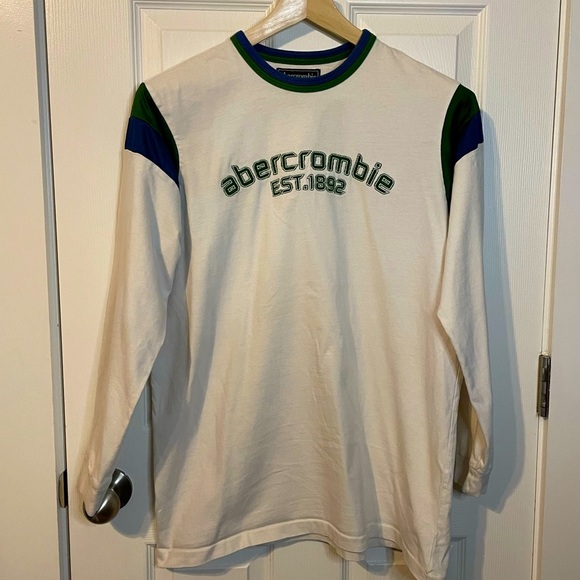 Abercrombie & Fitch Other - VTG 90s Abercrombie & Fitch white long sleeve appliqué slim fit jersey tee sz XL